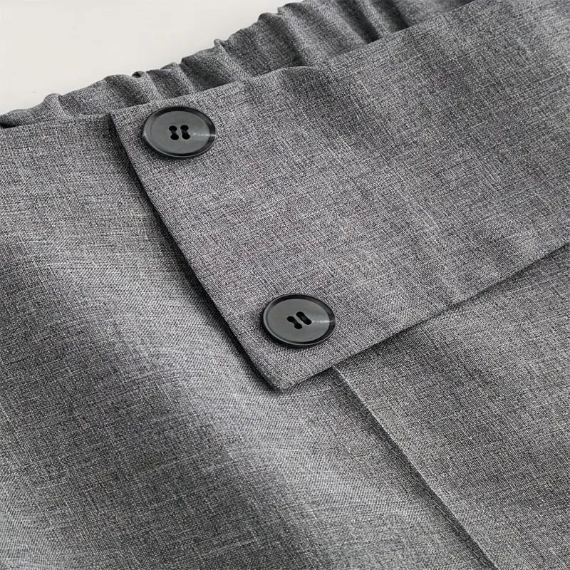 Women's Elegant High-Waisted Wide Leg Pants, Solid Color Button Detail Trousers For Office And Casual Wear Aroundtheworldinarush