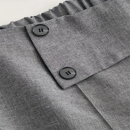 Women's Elegant High-Waisted Wide Leg Pants, Solid Color Button Detail Trousers For Office And Casual Wear Aroundtheworldinarush