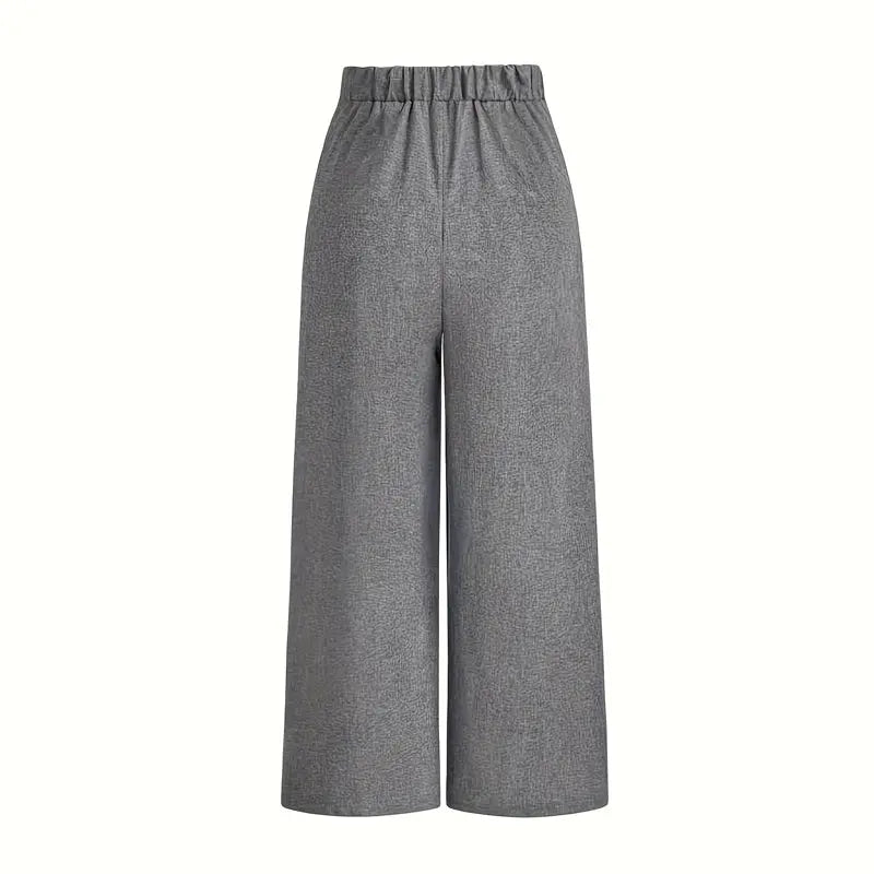 Women's Elegant High-Waisted Wide Leg Pants, Solid Color Button Detail Trousers For Office And Casual Wear Aroundtheworldinarush