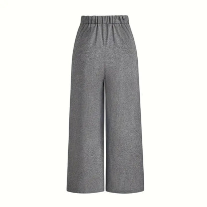 Women's Elegant High-Waisted Wide Leg Pants, Solid Color Button Detail Trousers For Office And Casual Wear Aroundtheworldinarush