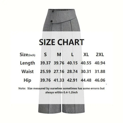 Women's Elegant High-Waisted Wide Leg Pants, Solid Color Button Detail Trousers For Office And Casual Wear Aroundtheworldinarush