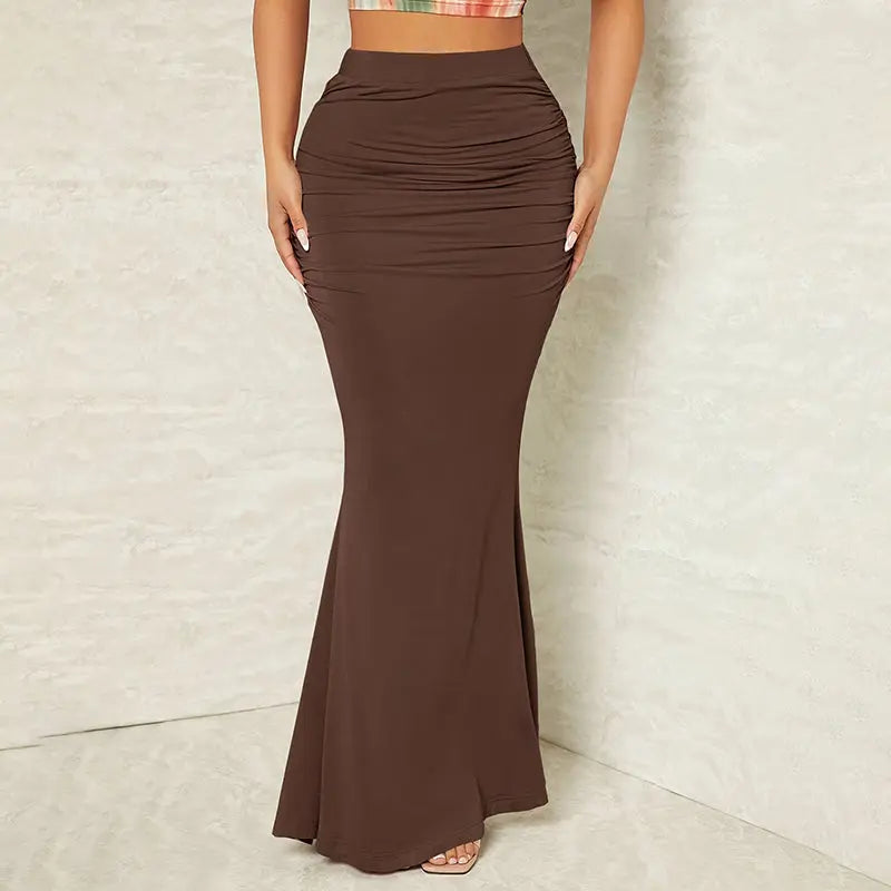 Women's Solid Color Bodycon Mermaid Hem Dress, Ruched Tailored Pencil Dress With Elegant Draping Aroundtheworldinarush