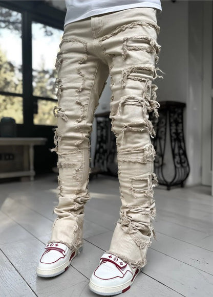 Men Trousers Individual Patched Pants Long Tight Fit Stacked Jeans For Mens Clothing – travel - inspired 4 by Aroundtheworldinarush