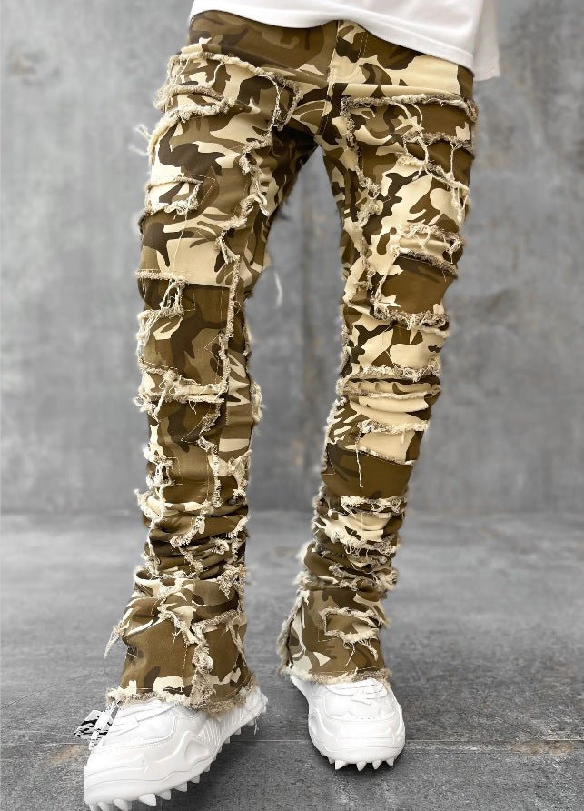 Men Trousers Individual Patched Pants Long Tight Fit Stacked Jeans For Mens Clothing – travel - inspired 4 by Aroundtheworldinarush
