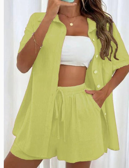 Women's Fashion Shorts Two Pieces Solid Color Shirt Suit – travel - inspired 0 by Aroundtheworldinarush