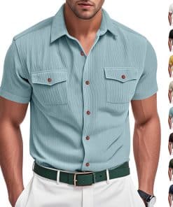 Loose Heavy Lapel Corduroy Workwear Short Sleeve Shirt