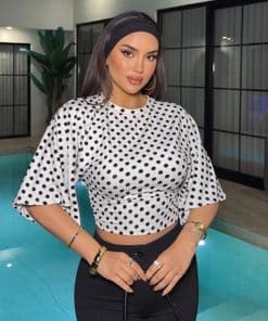 Womens Polka-dot Batwing-sleeve Pullover Top