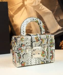 Snakeskin Leather Handheld Box Bag Fashionable Style