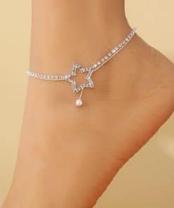 Women’s Fashion Personality Five-pointed Star Heart Shape Rhinestone Bead Necklace Anklet