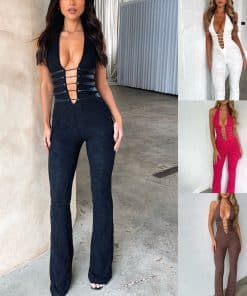 Lash Rope Lace Up Slim Fit Jumpsuit See-through Lace