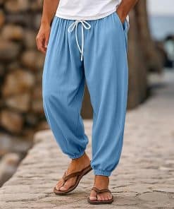 Mens Casual Loose-fitting Solid-color Beach Shorts