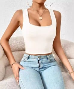 Square Collar Short Slim Vest