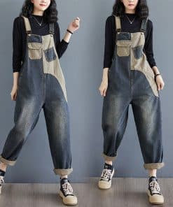 Autumn New Plus Size Loose Denim Suspender Pants
