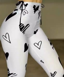 Drawstring Heart Print Yoga Sports Hip-hop Fitness Leggings
