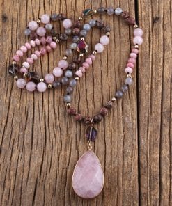 Vintage Ethnic Style Jewelry 8mm Mixed Natural Stone Women’s Necklace