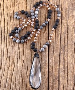 Popular Fashion Bohemian Style Natural Semi-precious Stone Glass Knotted Necklace