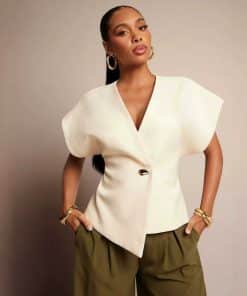 Solid-color Textured Woven Asymmetric-hem Single-button Vest