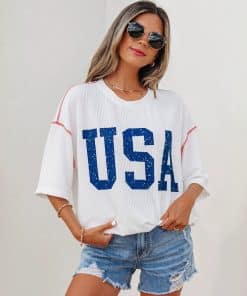 Womens Round-neck Short-sleeve Pullover With Letter Print