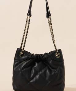 Genuine Leather Pleated ShoulderCrossbody Bag With Chain Strap