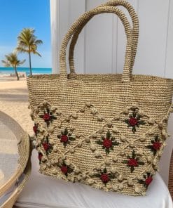 Raffia 3D Rose Flower Handbag For Women