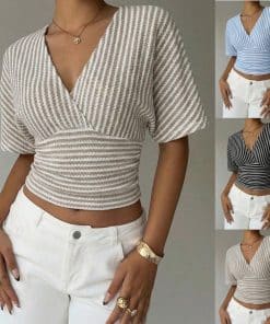 V-neck Knitted Fashion Casual Womens Striped