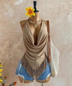 Neck Hanging Sleeveless Maxi Backless Tie Up Top