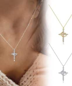 Cross Full Diamond Necklace Crown Rotatable