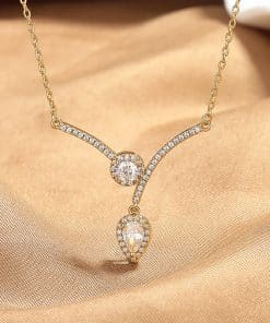 Micro Inlaid Zircon Water Drop V-shaped Necklace Niche High Sense