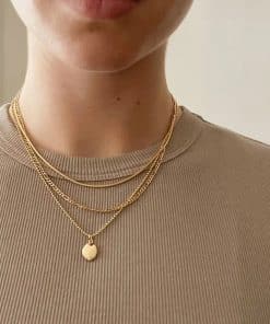 Vintage Geometric Metal Oval Pendant Necklace