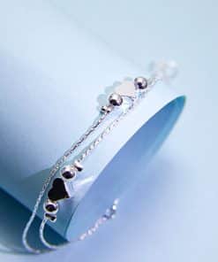 Korean Fashion Heart Bracelet Women’s Double Layered Wear Light Bead Heart-shaped