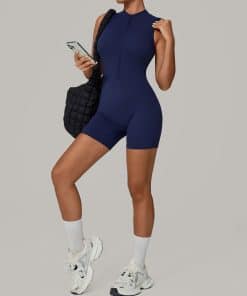 European And American One-piece Jumpsuit With Stand-up Collar, Zipper, And Sleeveless