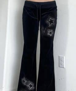 Drilling Low Waist Drawstring Patchwork Slimming Casual Pants