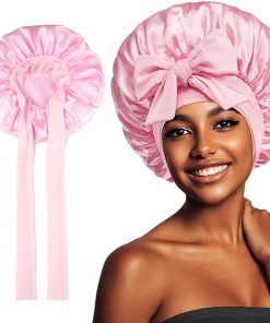 Satin Sleep Bonnet With Bow Knot, Elastic Wide Band Night Cap, Silk Like Satin Hair Bonnet For Women, Beauty Sleep Hair Prote