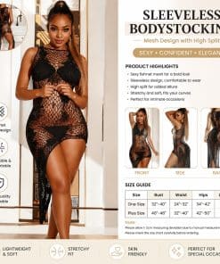 Sexy Hollow Out Mesh Bodycon Dress High Slit Stretch Fishnet Lingerie Bodysuit For Intimate Occasions
