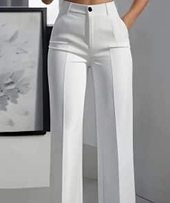 Women’s White Minimalist Pants Made Of Polyester