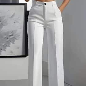 Women’s White Minimalist Pants Made Of Polyester