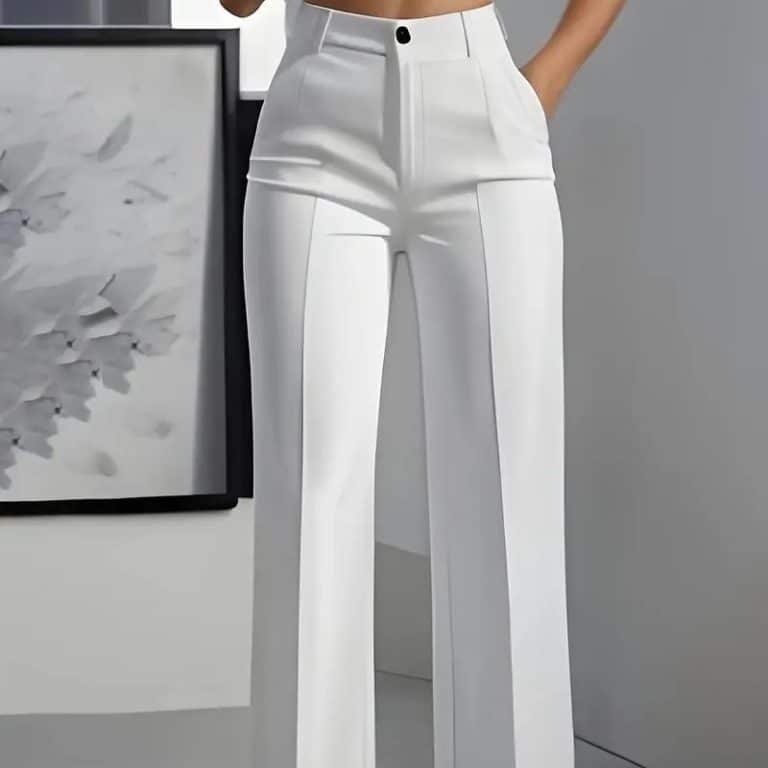 Women’s White Minimalist Pants Made Of Polyester