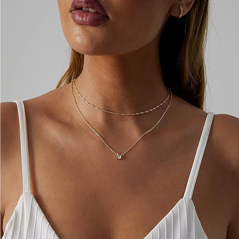 14K Gold Solitaire Pendant Necklaces by Around The World In A Rush 14K Gold Solitaire Pendant Necklaces — view 2
