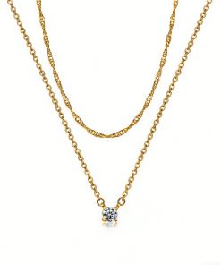 14K Gold Solitaire Pendant Necklaces