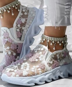 Contrast Glitter Transparent Mesh Patch Breathable Sneakers – Without Ankle Strap