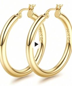 14K Stamped Real Gold Filled Shiny Polished Round Creole Hoop Earrings All Sizes