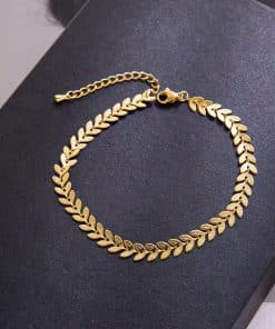 Stainless steel wheat leaf chain anklet