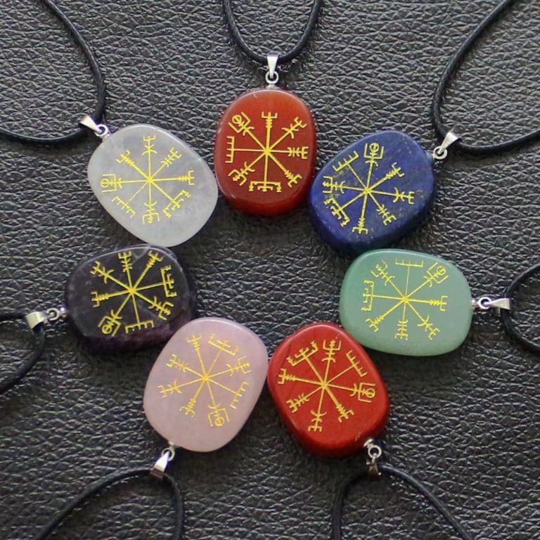 Compass pendant necklace with natural crystal inset