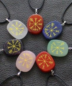 Nordic compass pendant necklace with natural crystal