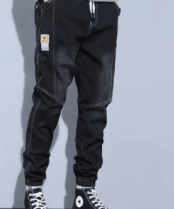 Men's blue cargo denim jogger pants streetwear