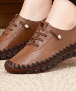 Women's platform lace up leather look loafer flats