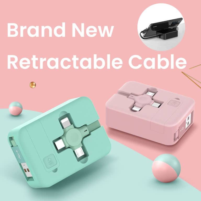 4 In 1 Retractable USB Cable Creative Macaron Type C Micro Cable For I Phone With Phone Stand Charging Data Cable Line Storag