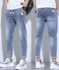 Thin stretch casual denim trousers for men