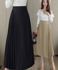 Mid length irregular hem pleated umbrella skirt