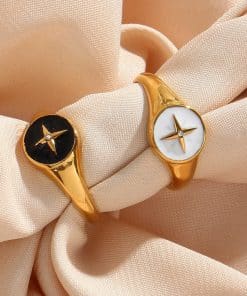 Retro stainless steel compass disc ring
